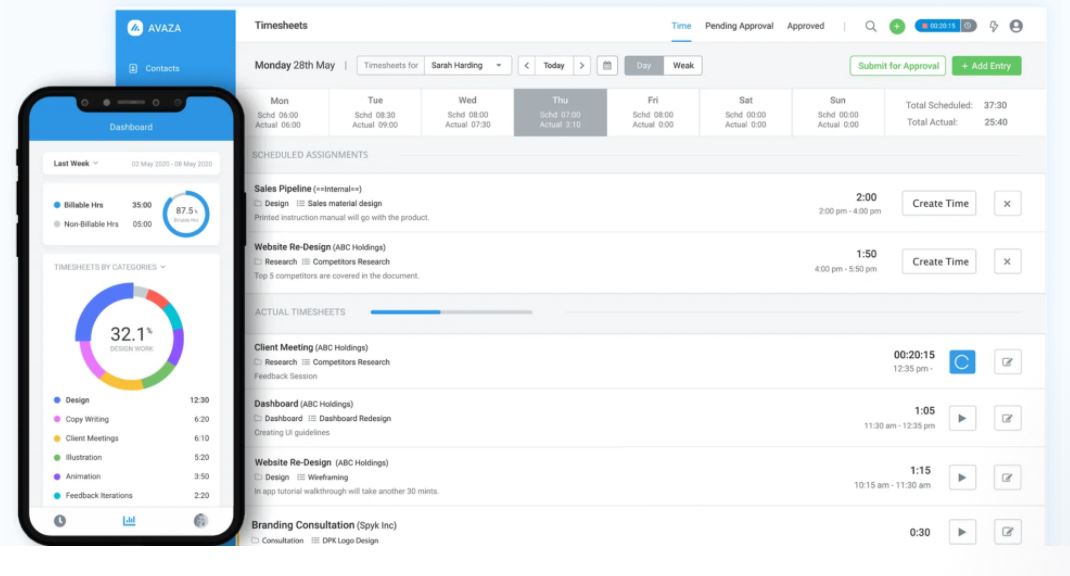 Avaza time and cost tracking