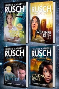 All four covers for the Kickstarter novellas.