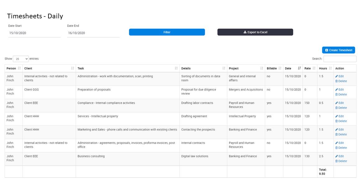 Timesheets management for accounting firm