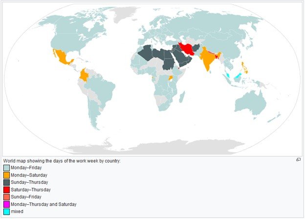 average working hours per week by country