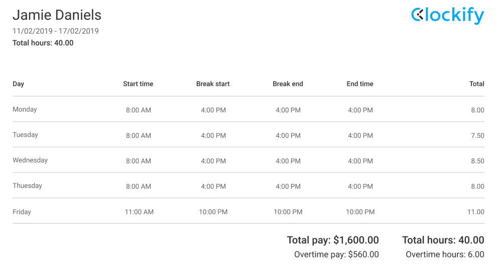 clockify time card calculator