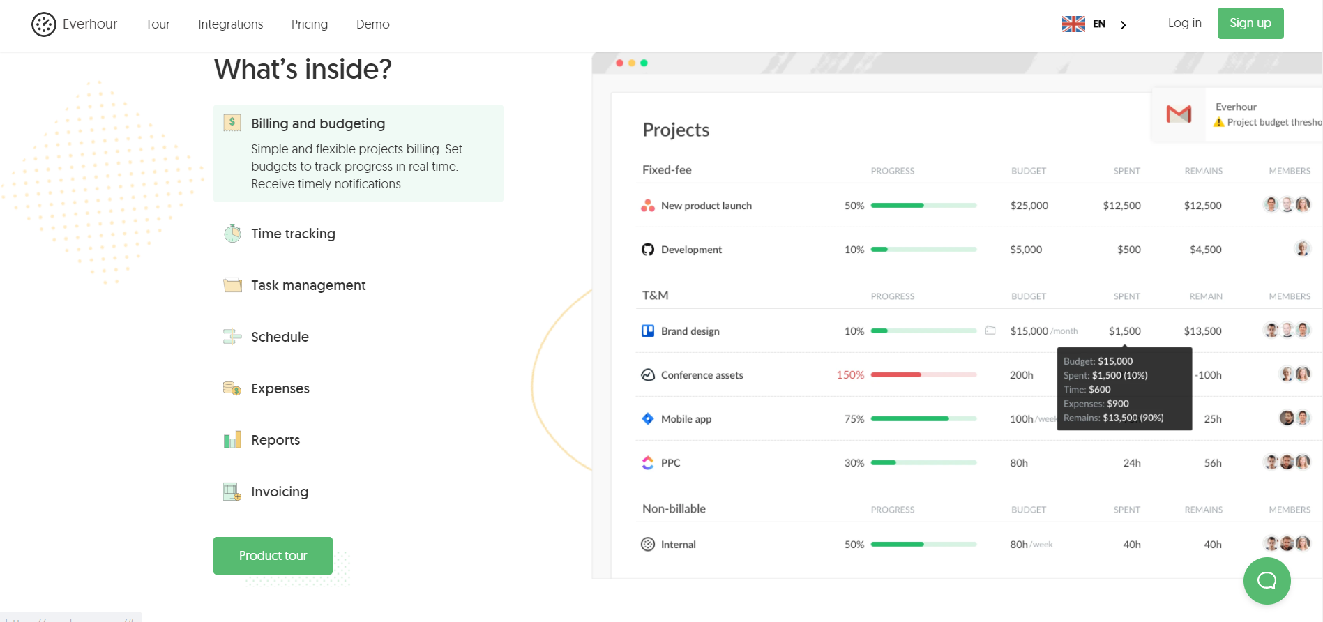 Everhour tracking billable hours