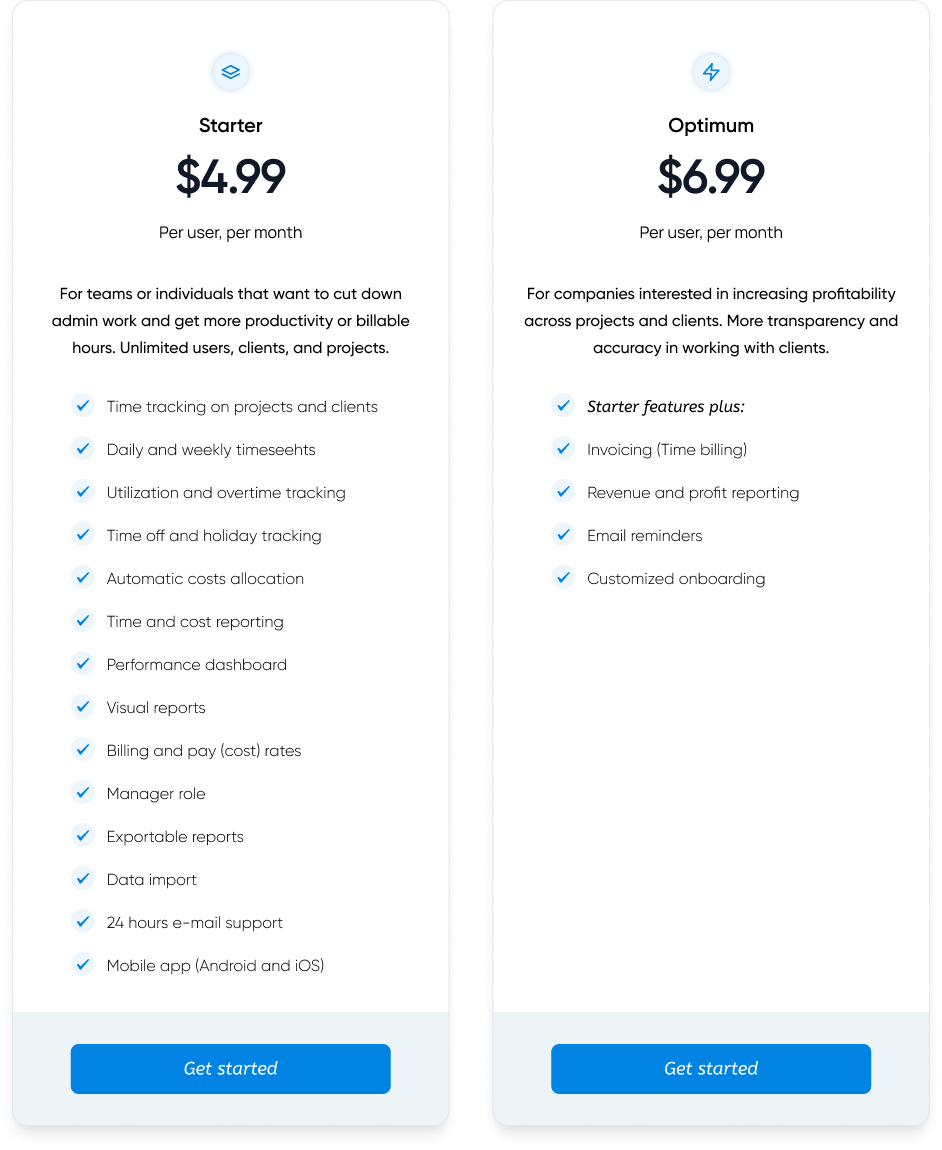 Time Analytics Pricing Plans