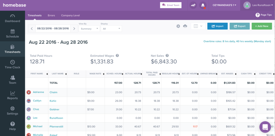 Homebase timesheet solution