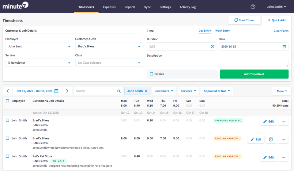 Minute7 software to track billable hours