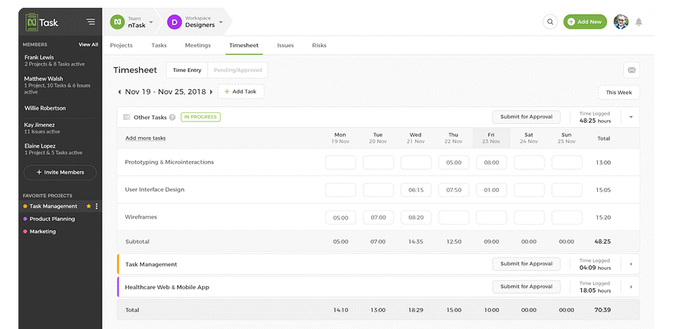 nTask time trackin for developer